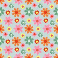 Seamless, summer pattern with multi-colored flowers on a blue background vector
