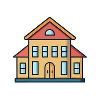 A Charming Two Story House with Red Roof and Multiple Windows vector
