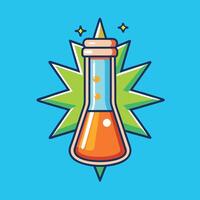 Magical Potion in a Beaker Sparkling with Bright Green Leaves vector
