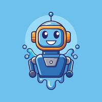 Adorable Blue Robot Character Design with Water Splashes vector