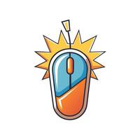 A vibrant illustration of a computer mouse with a sunburst effect symbolizing speed and efficiency vector