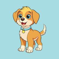 Adorable Cartoon Puppy with Big Eyes and Happy Expression vector