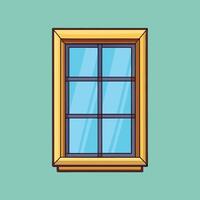 A charming illustration of a window with a golden frame and multiple panes vector