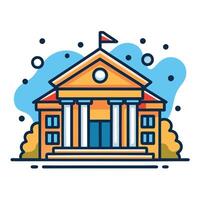 A Classic Illustration of a Grand University Building with Columns and a Flag vector