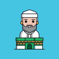 Cartoon Illustration of a Muslim Man in Front of the Kaaba in Mecca vector