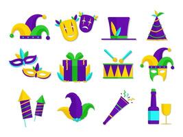 Mardi Gras elements illustration set isolated on white background vector