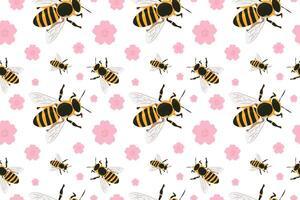 A Bright and Colorful Bee and Flower Pattern Ideal for Springtime Home Decor Projects. spring seamless pattern vector