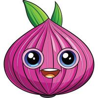 An onion with big eyes and green leaves vector