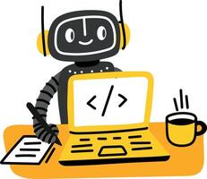 A flat style illustration of a coding robot vector