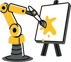 Robot painting on canvas, flat style illustration vector