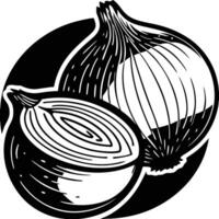 An onion is shown in a black and white drawing vector