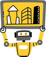 A flat style illustration of robot architect holding construction map vector