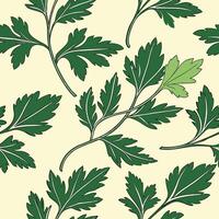 A pattern with green leaves on a yellow background vector