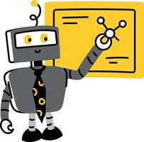 A flat style illustration of business robot checking analytics vector