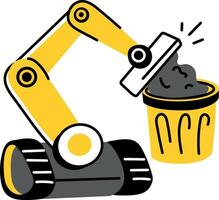 A flat style illustration of a robot throwing trash into a can vector