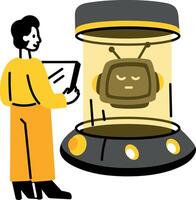 Robot scientist character illustration in flat style vector