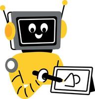 Designer robot drawing something on a graphic pad, flat style illustration vector