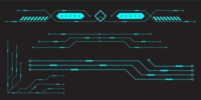 HUD digital futuristic user interface horizontal frame. Sci Fi high tech screen. Cyberpunk game menu touching monitoring hologram dashboard panel. Cyberspace head-up display information border vector