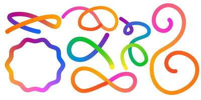 Abstract Color Rainbow Gradient Shapes Set. Graphic with Wavy Lines in Bright Colors. Colorful Fluid Wave Pattern. Squiggly Design Elements. vector