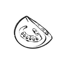 black and white illustration of a tomato slice in sketch style. Suitable for design, printing, packaging, and decor. vector