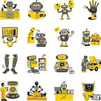 Bundle of Robotics Technology Flat Style Illustrations vector