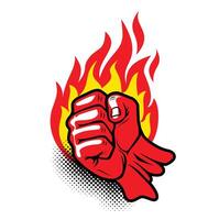 Flaming red fiery fist vector