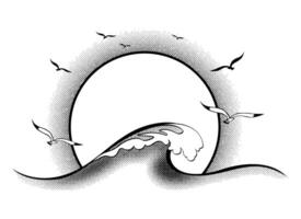 sea wave and seagulls vector