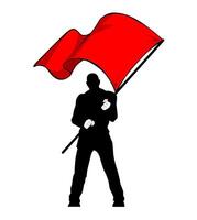 protesting man with red flag vector