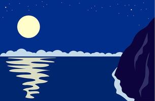 Rocks sea and moon vector