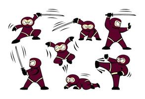 funny cartoon ninja set vector