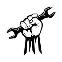 workers hand with wrench vector