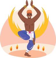 A flat style illustration of fire dancer performance vector