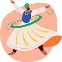 A flat style illustration of a character doing sufi dance vector