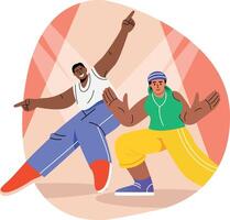 A flat style illustration of two character doing dance battle vector
