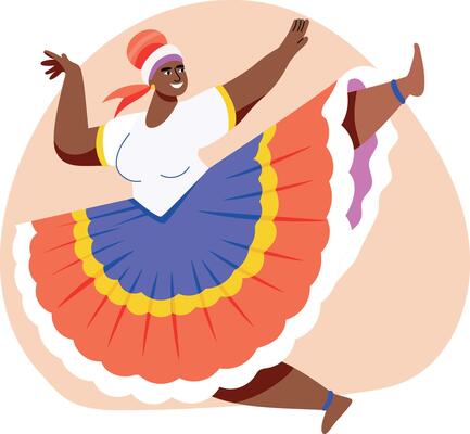 A flat style illustration of a female character doing cuban dance