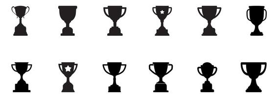 Black trophy silhouettes of sports championship awards, Big set isolated on a white background. vector