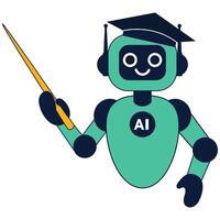 AI robot in a graduation cap with a pointer in his hands vector