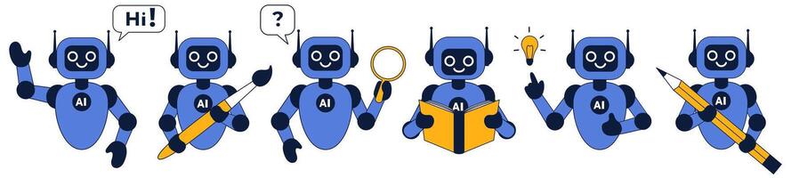 Set of modern illustrations of robot with artificial intelligence vector