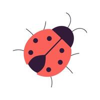 A red ladybug with black spots sits on a white background. The ladybug is drawn in a cartoon style, with a bold red color and black spots. Concept of playfulness and whimsy vector