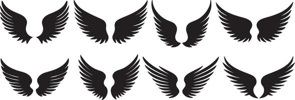 Wings Silhouette Bundle Design On White Background vector