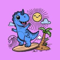 Cute dinosaur with surfboard. graphic illustration for your design. vector