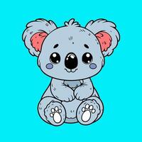 Cute koala sitting on a blue background. graphic illustration. vector
