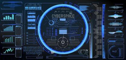 Visual display of digital data and analytics in a cyberspace environment with graphs and sound waves. vector