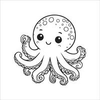 Octopus line art icon on white background. Outline illustration. vector
