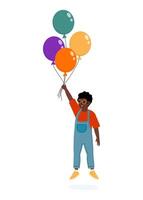 Child holding colorful balloons while smiling in a cheerful atmosphere outdoors vector