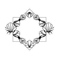 Elegant Black and White Floral Frame. Geometric Pattern Artistic Illustration Decorative Border Vintage Style Abstract Shape Background Template vector