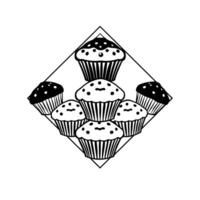 A delightful collection of cupcakes meticulously arranged in a visually appealing pattern. These sweet treats are perfect for satisfying any dessert craving. vector