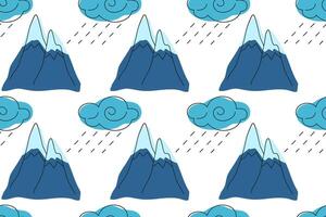 Mountains and clouds create a whimsical pattern in a colorful design vector