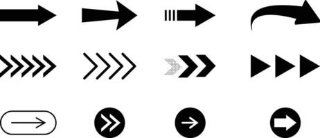 Black arrows collection. Arrow icon. Set simple arrows isolated on white background. Arrow. Cursor. Different Arrows on flat style for web design or interface. Direction symbols vector