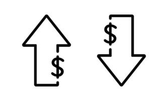 Up and down dollar outline icon. Lower and higher price arrow sign symbol vector